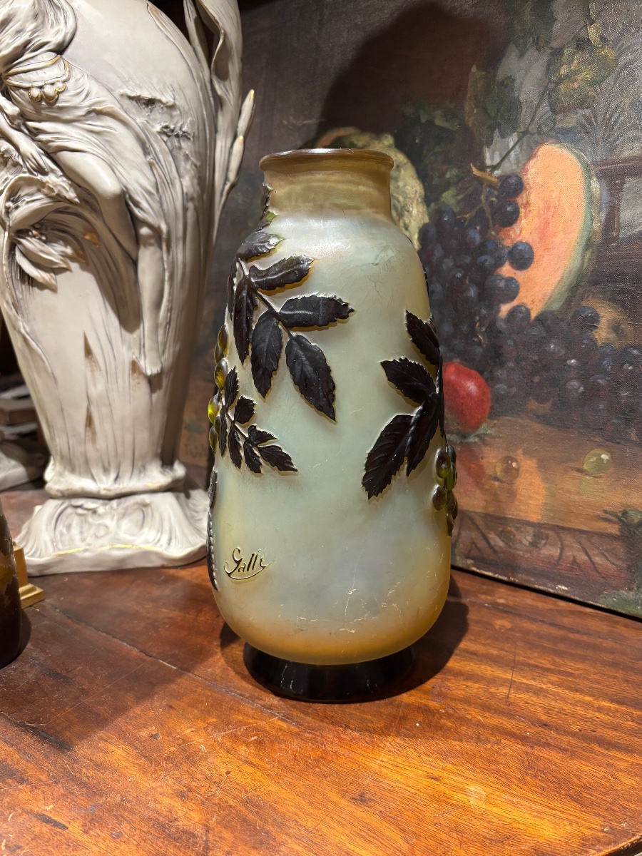 émile Gallé Blown Vase Cherry Rowan Décor Pâte De Verre-photo-4