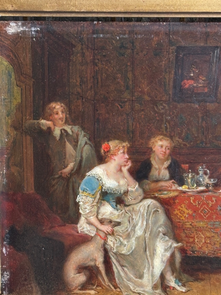 Plassan, Antoine Emile; 19th-century Oil Painting On Wood; A Renaissance Dinner; Banquet Scene -photo-2