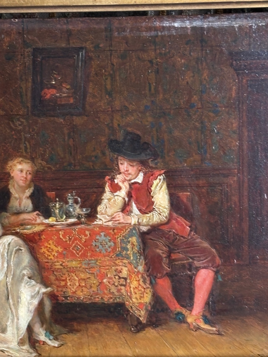 Plassan, Antoine Emile; 19th-century Oil Painting On Wood; A Renaissance Dinner; Banquet Scene -photo-3