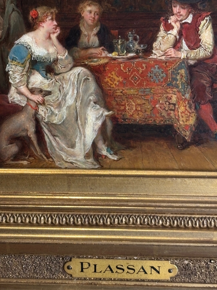 Plassan, Antoine Emile; 19th-century Oil Painting On Wood; A Renaissance Dinner; Banquet Scene -photo-4