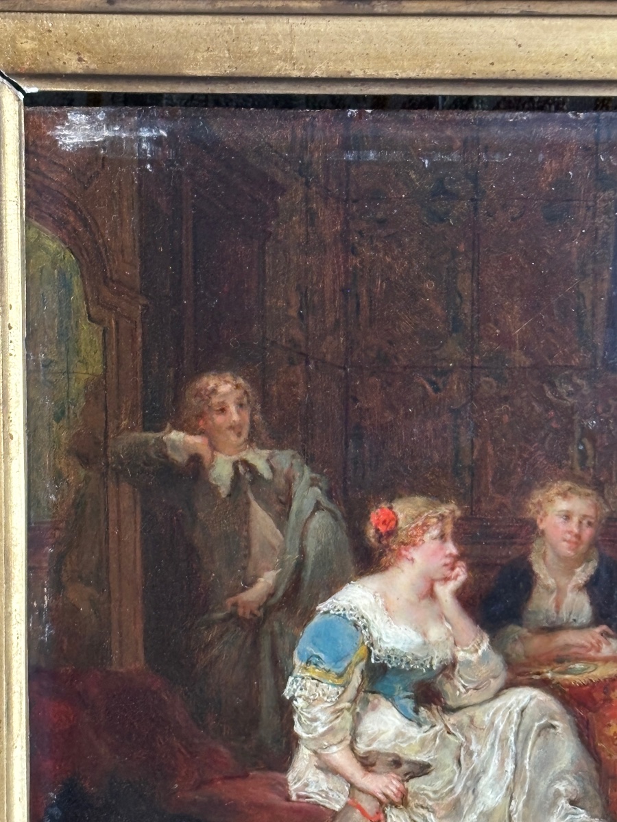 Plassan, Antoine Emile; 19th-century Oil Painting On Wood; A Renaissance Dinner; Banquet Scene -photo-1