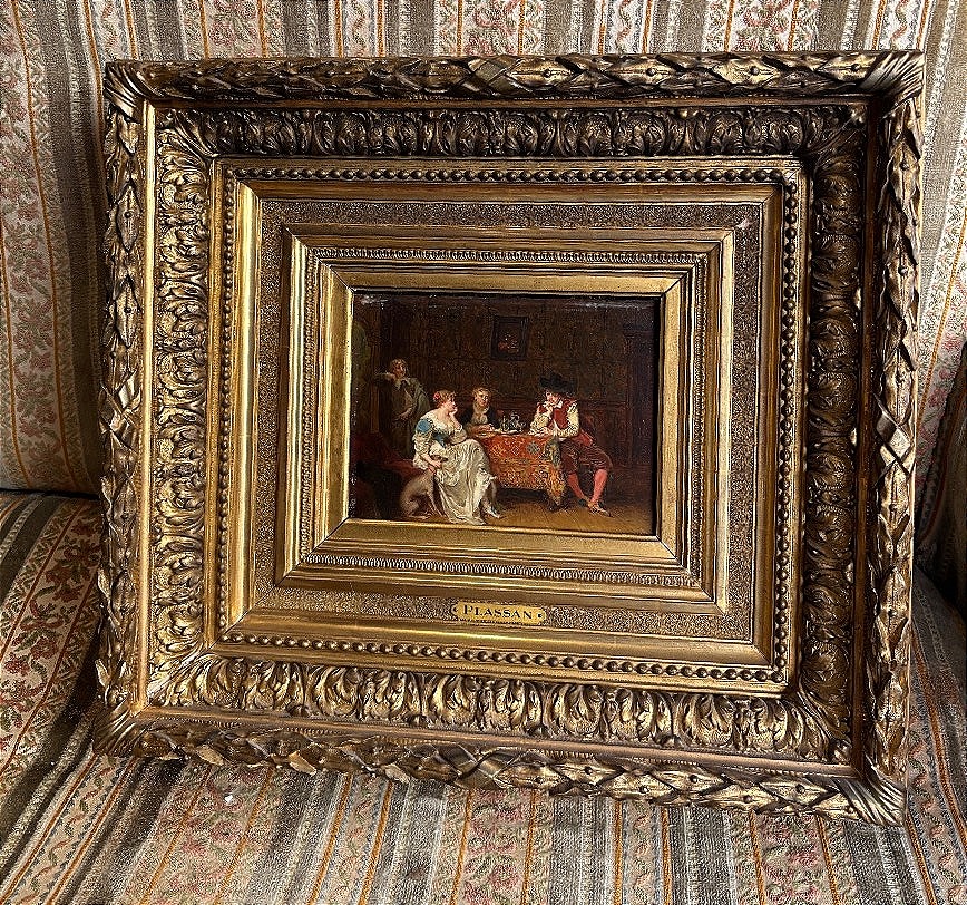 Plassan, Antoine Emile; 19th-century Oil Painting On Wood; A Renaissance Dinner; Banquet Scene 