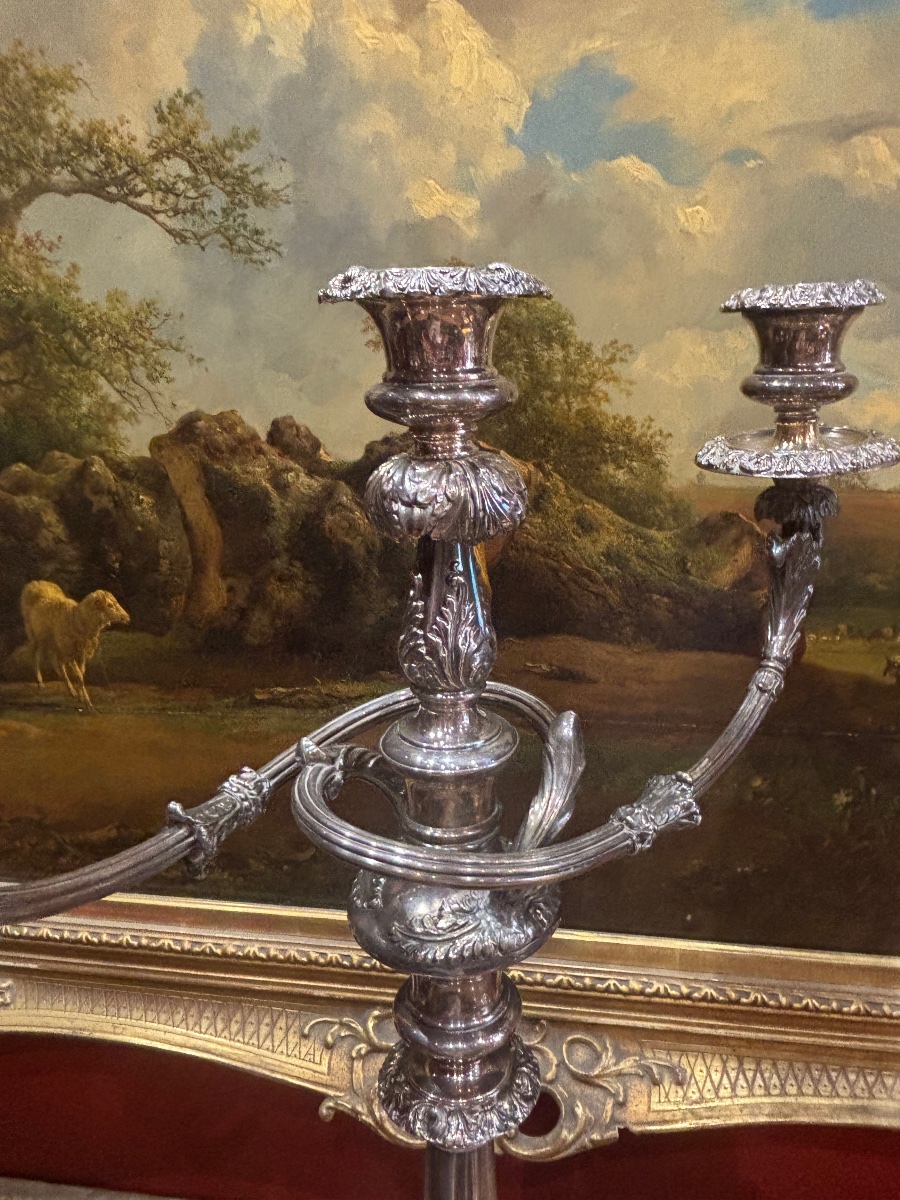 Large Pair Of Silver-plated Candlesticks, Likely English Baroque, Hallmarked-photo-2