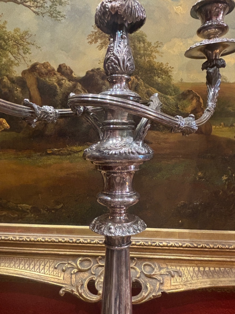 Large Pair Of Silver-plated Candlesticks, Likely English Baroque, Hallmarked-photo-4