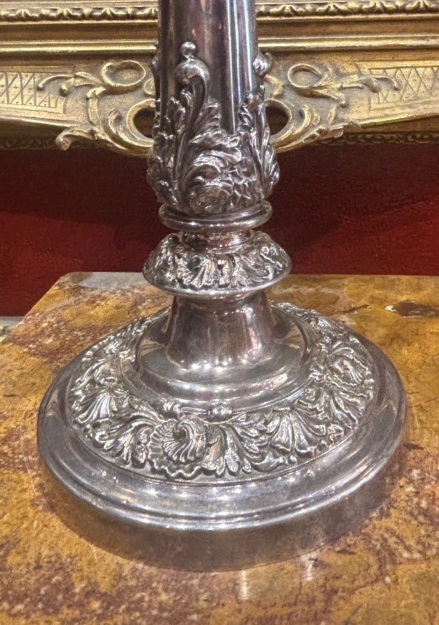 Large Pair Of Silver-plated Candlesticks, Likely English Baroque, Hallmarked-photo-3