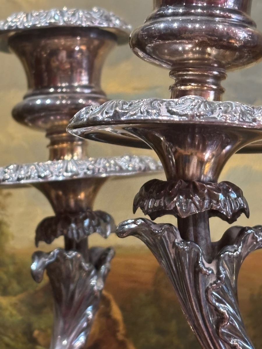 Large Pair Of Silver-plated Candlesticks, Likely English Baroque, Hallmarked-photo-1