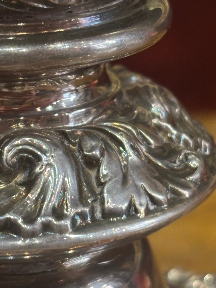 Large Pair Of Silver-plated Candlesticks, Likely English Baroque, Hallmarked-photo-3