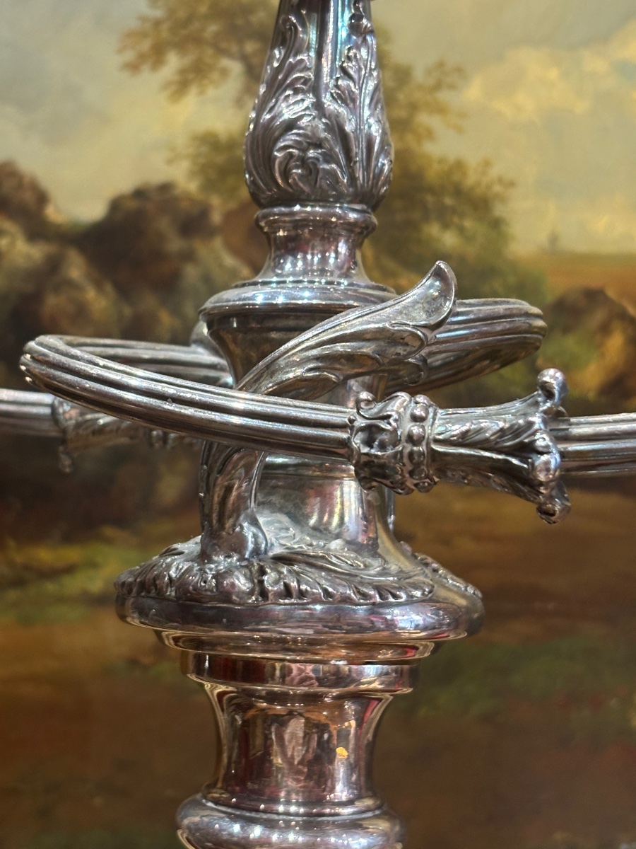 Large Pair Of Silver-plated Candlesticks, Likely English Baroque, Hallmarked-photo-5