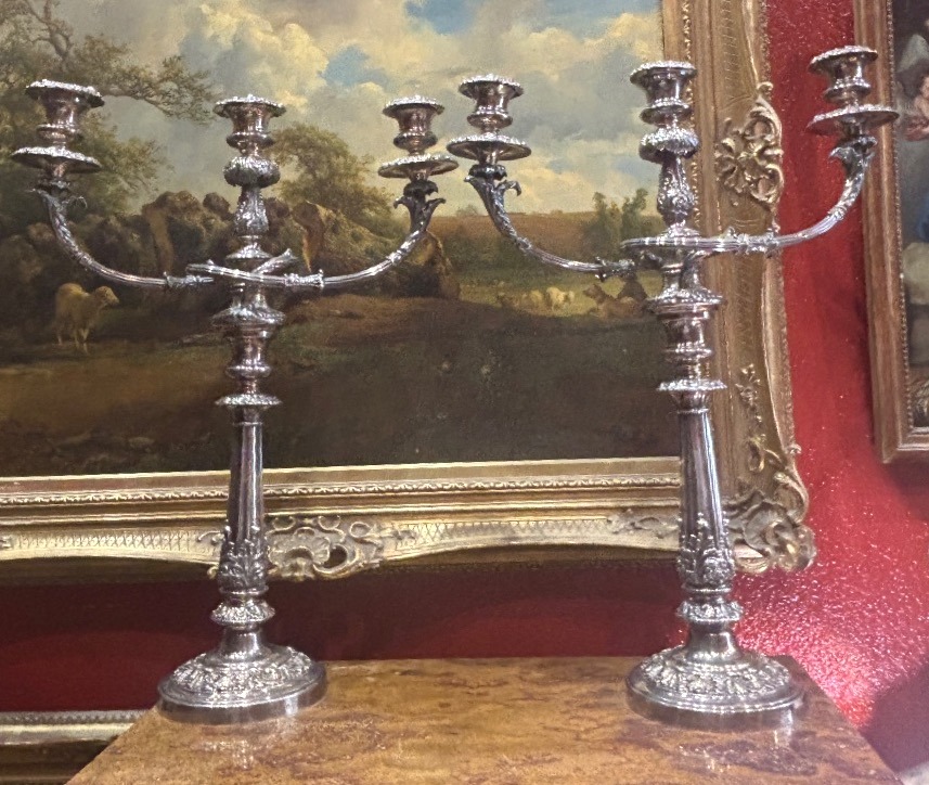 Large Pair Of Silver-plated Candlesticks, Likely English Baroque, Hallmarked