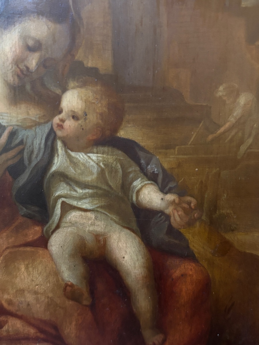 Vierge à l enfant huile sur bois première moitié du XIXe marie-photo-3