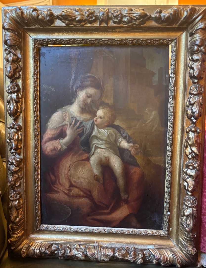 Vierge à l enfant huile sur bois première moitié du XIXe marie