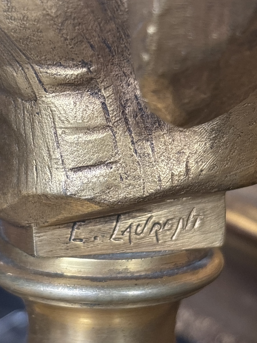 Laurent bronze doré XIXe fonte de susse buste d une jeune fille à la rêverie socle onyx-photo-4