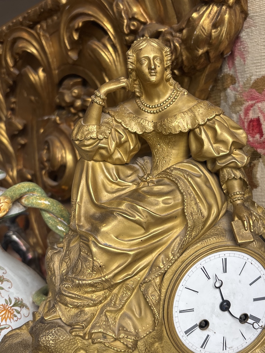 Large 19th-century Romantic-style Gilded Bronze Grandfather Clock -photo-2