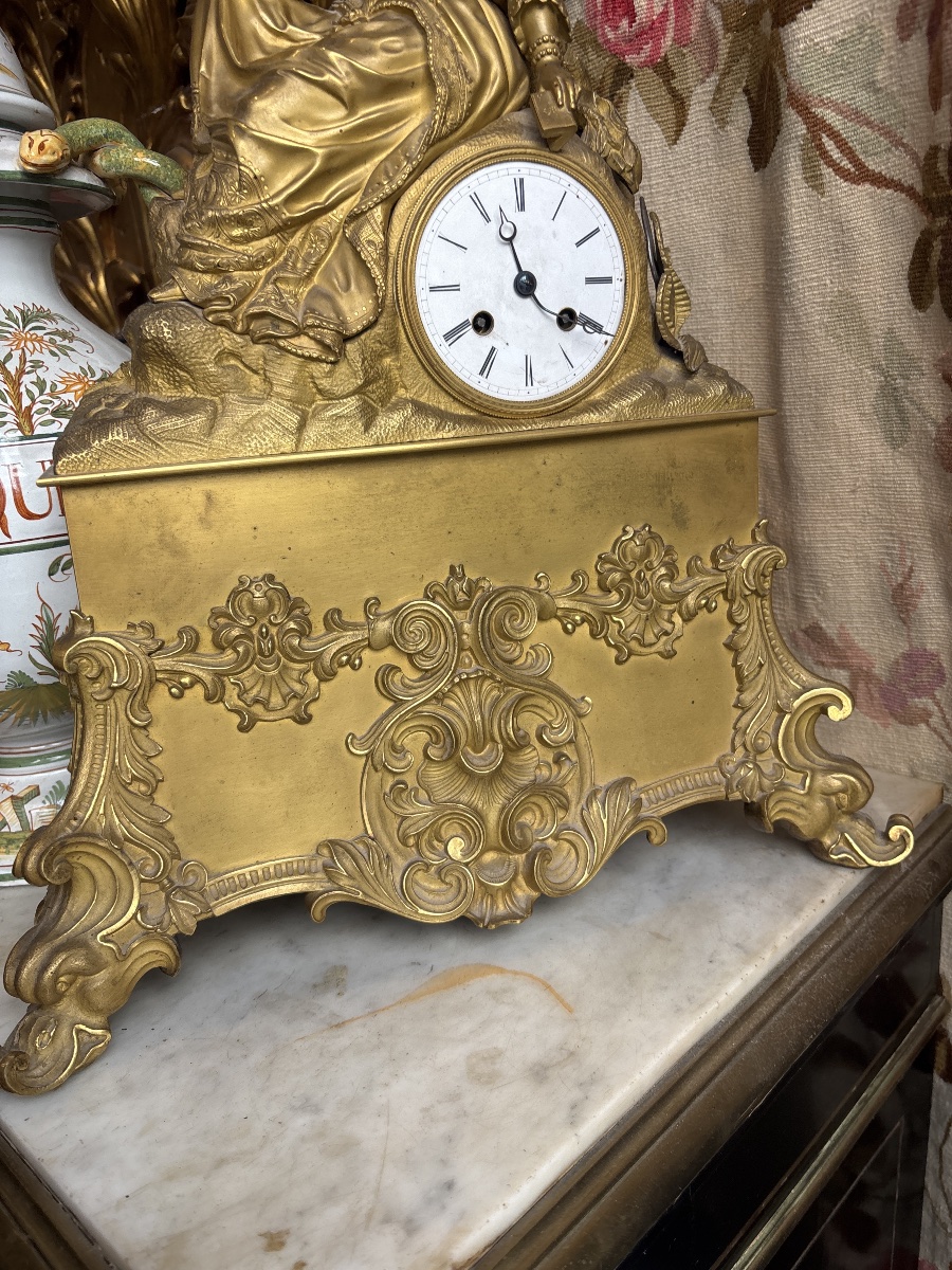 Large 19th-century Romantic-style Gilded Bronze Grandfather Clock -photo-3