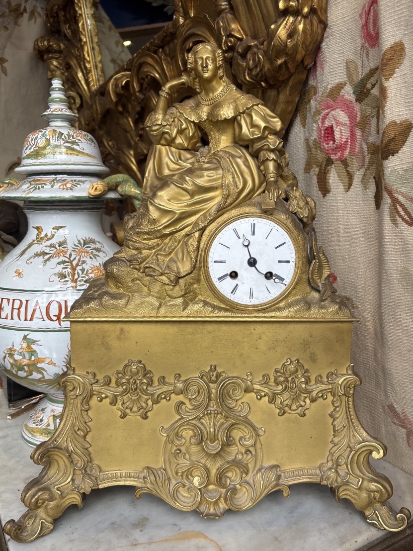 Large 19th-century Romantic-style Gilded Bronze Grandfather Clock 