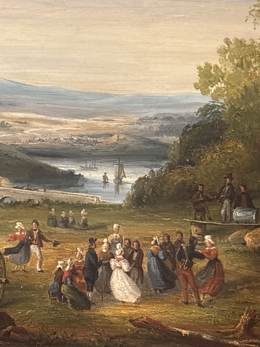 19th-century Oil-on-canvas Painting, Mounted On A Cardboard Panel, Depicting A Country Dance Scene -photo-3