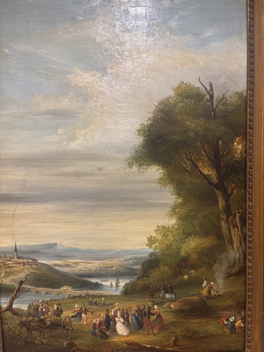 19th-century Oil-on-canvas Painting, Mounted On A Cardboard Panel, Depicting A Country Dance Scene -photo-4