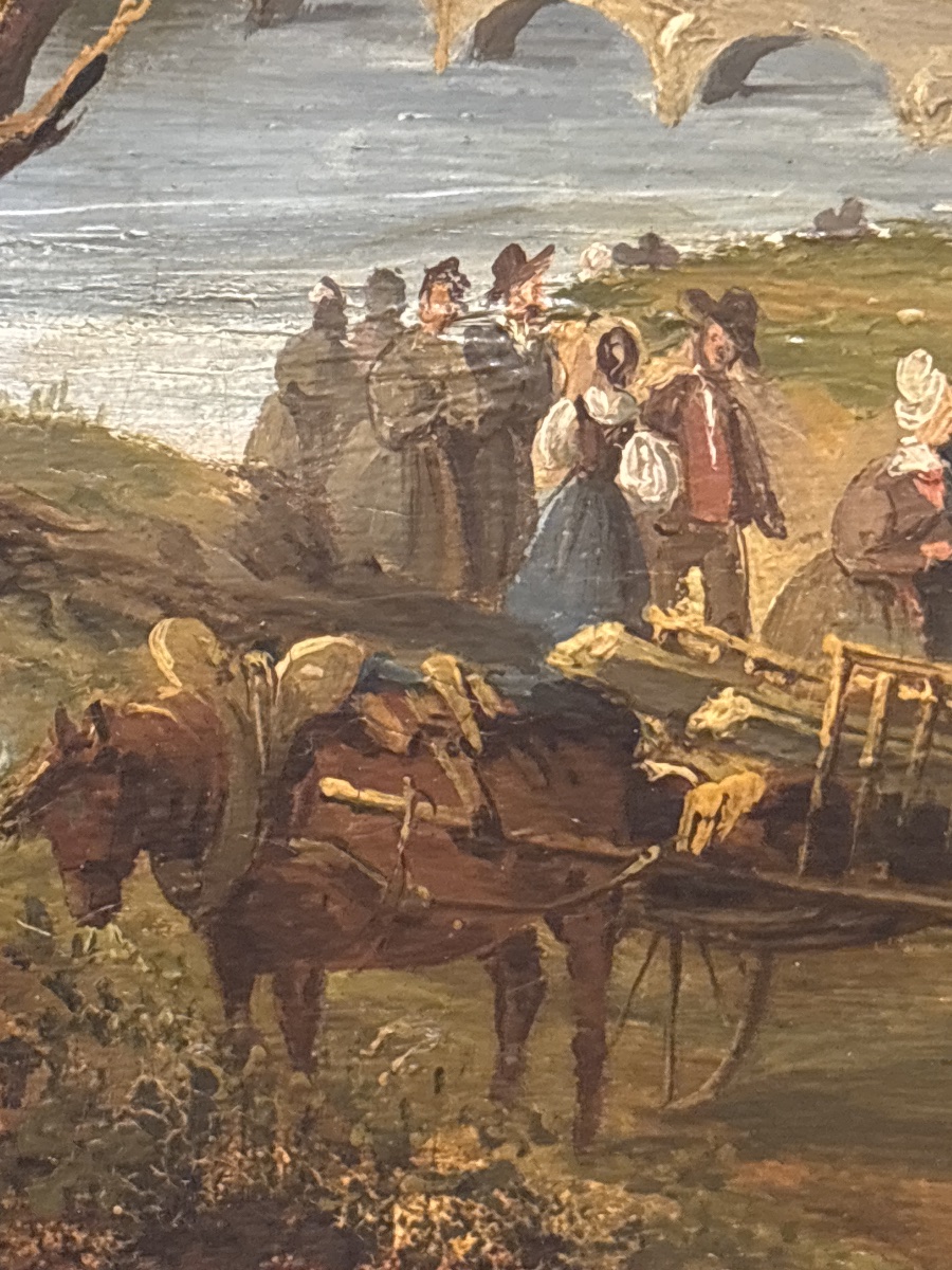 19th-century Oil-on-canvas Painting, Mounted On A Cardboard Panel, Depicting A Country Dance Scene -photo-1
