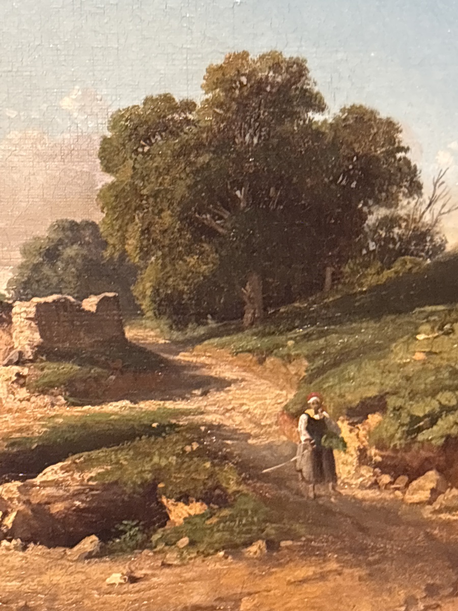 Tableau fonville huile sur toile XIXe école lyonnaise 1851 très beau paysage animé -photo-4
