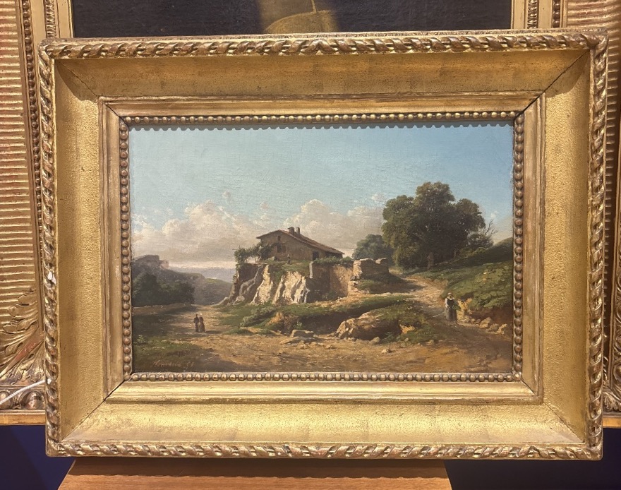 Tableau fonville huile sur toile XIXe école lyonnaise 1851 très beau paysage animé 