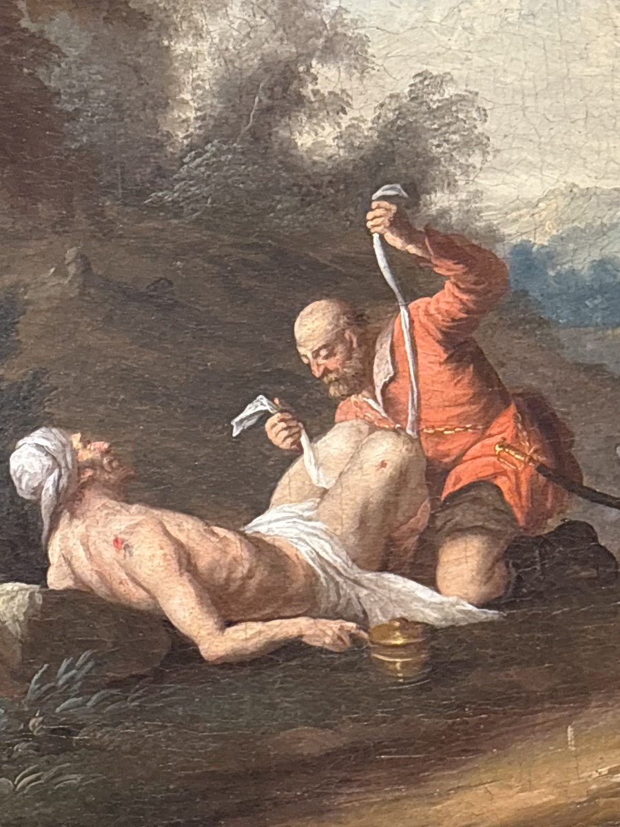 Tableau XVIIIe le bon samaritain huile sur toile  école française médecin -photo-2