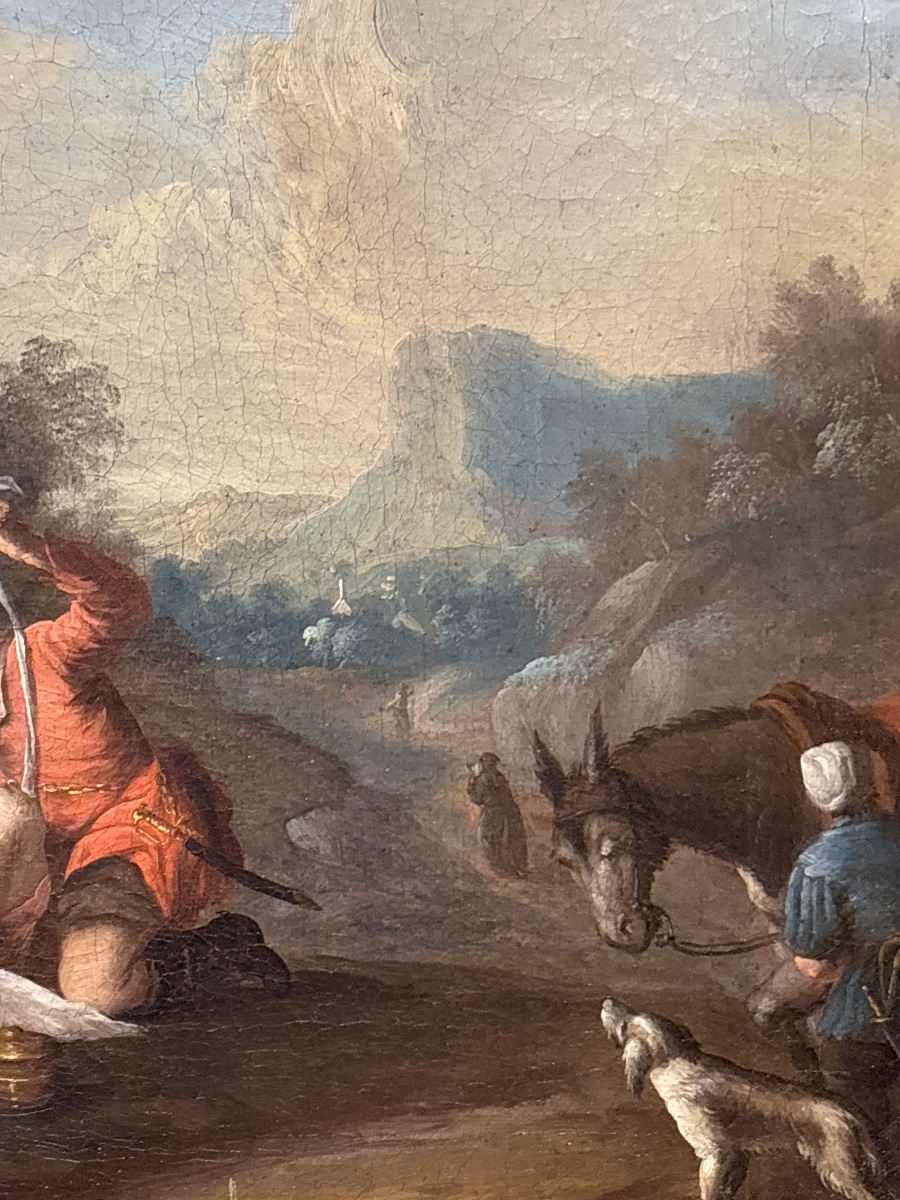 Tableau XVIIIe le bon samaritain huile sur toile  école française médecin -photo-4