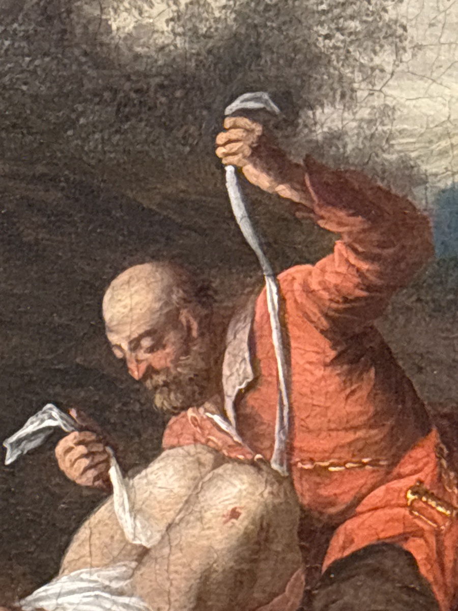 Tableau XVIIIe le bon samaritain huile sur toile  école française médecin -photo-1