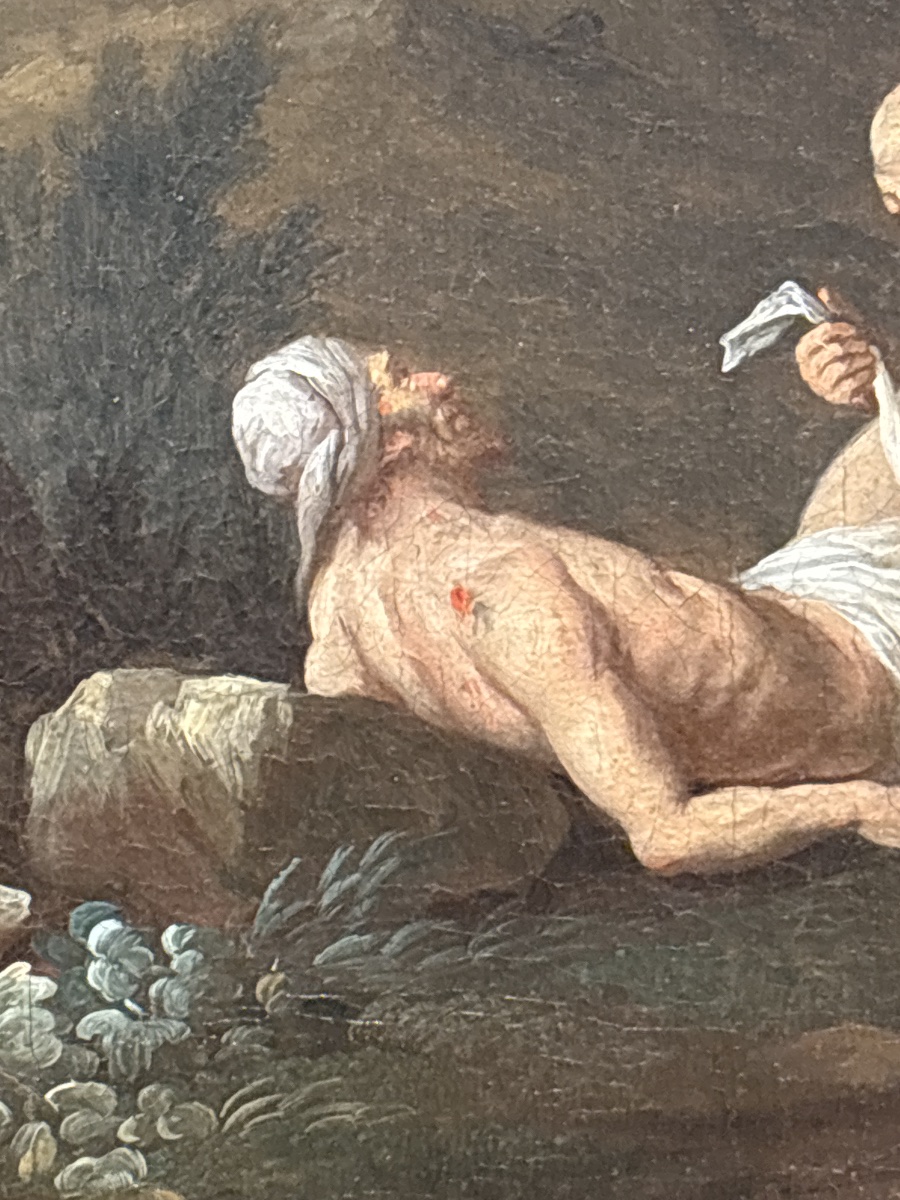 Tableau XVIIIe le bon samaritain huile sur toile  école française médecin -photo-2