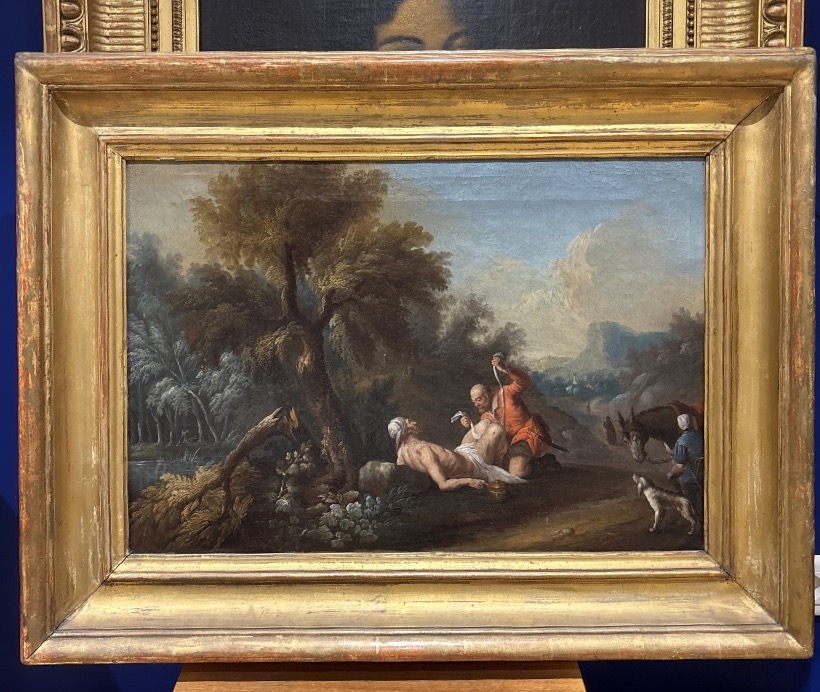 Tableau XVIIIe le bon samaritain huile sur toile  école française médecin 