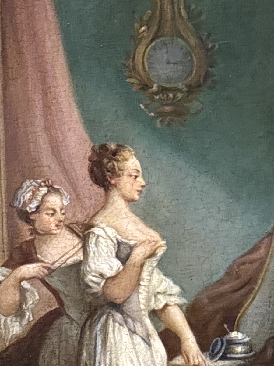 Tableau huile sur toile XIXe scène galante d intérieur romantique sous louis XV -photo-4