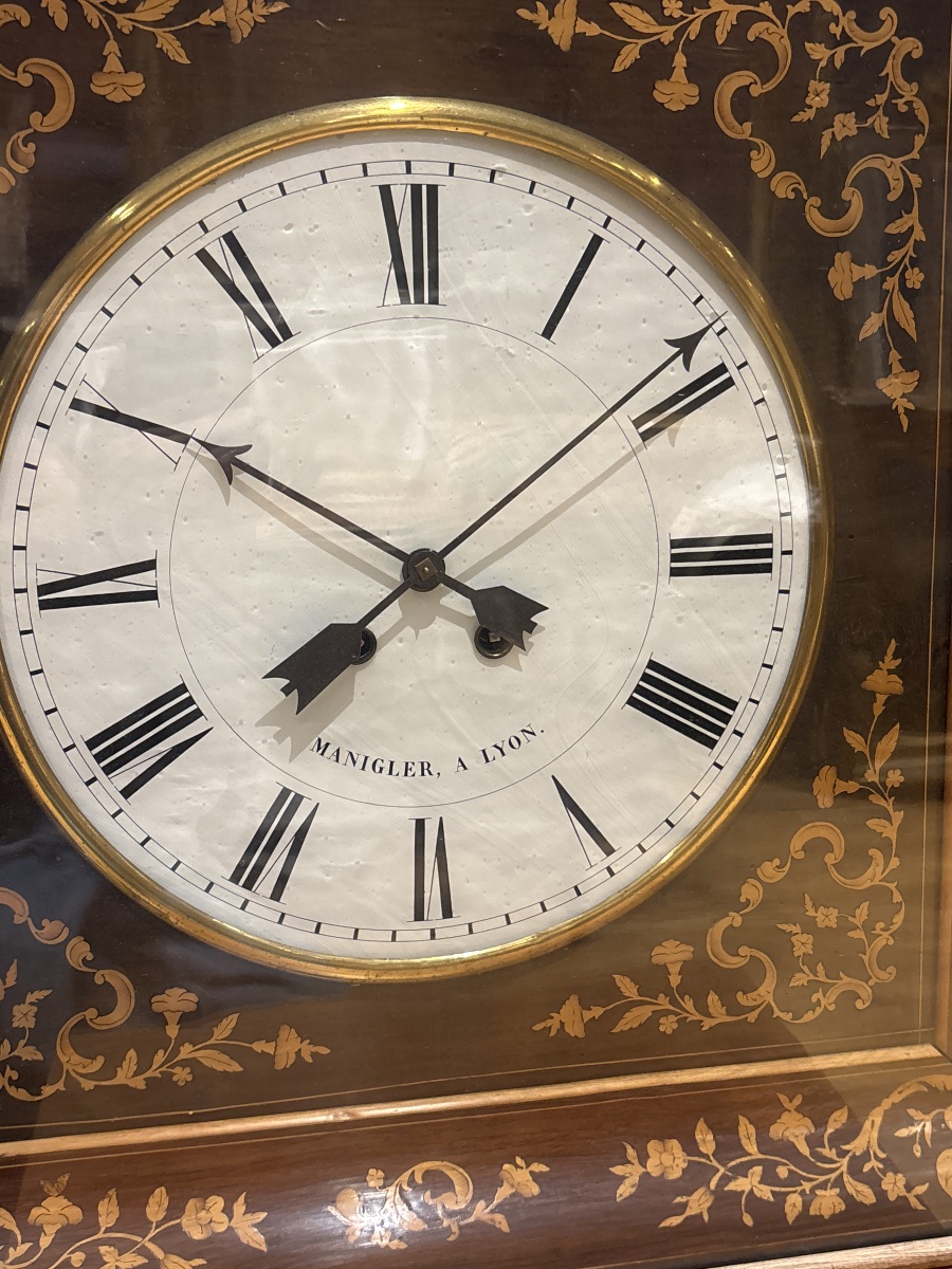 Carillon horloge œil de bœuf en marqueterie époque Charles X-photo-3