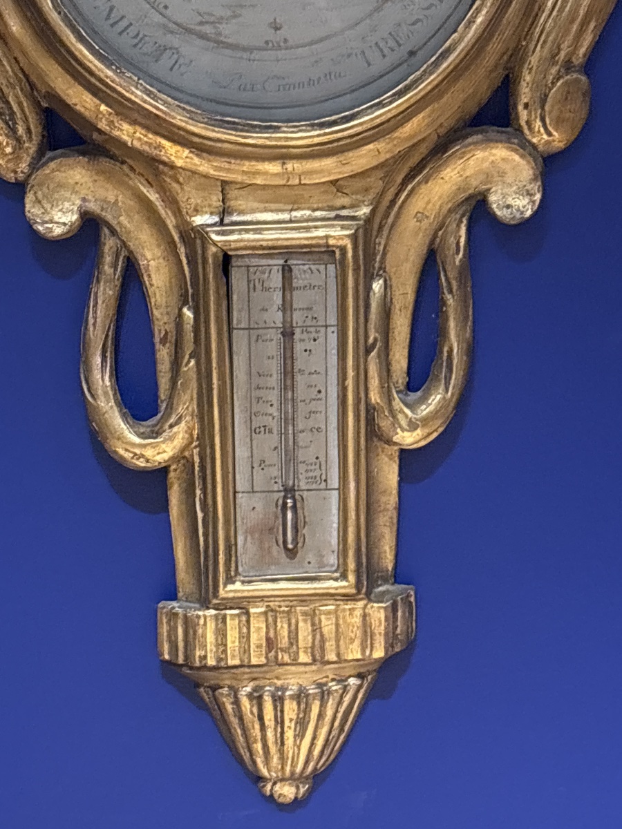 Baromètre en bois doré epoque XVIIIe Louis XVI à décor de cornes d abondances-photo-2