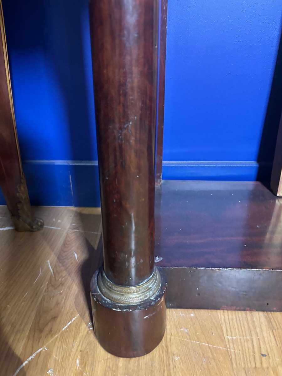 Small Empire-style Console Table In Flamed Mahogany, Adorned With Gilded Bronze Columns -photo-1