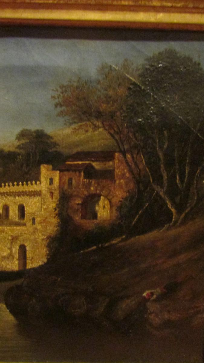 Ancient Painting Oil On Canvas Marine Fishing Port Italian Italy Nineteenth Century Around 1830-photo-4