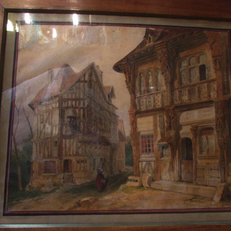 Ancien-tableau-aquarelle-signe-tony-joannot-vieille-ville-de-rouen ou joigny Epxixe