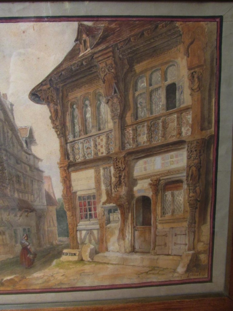Ancien-tableau-aquarelle-signe-tony-joannot-vieille-ville-de-rouen ou joigny Epxixe-photo-3