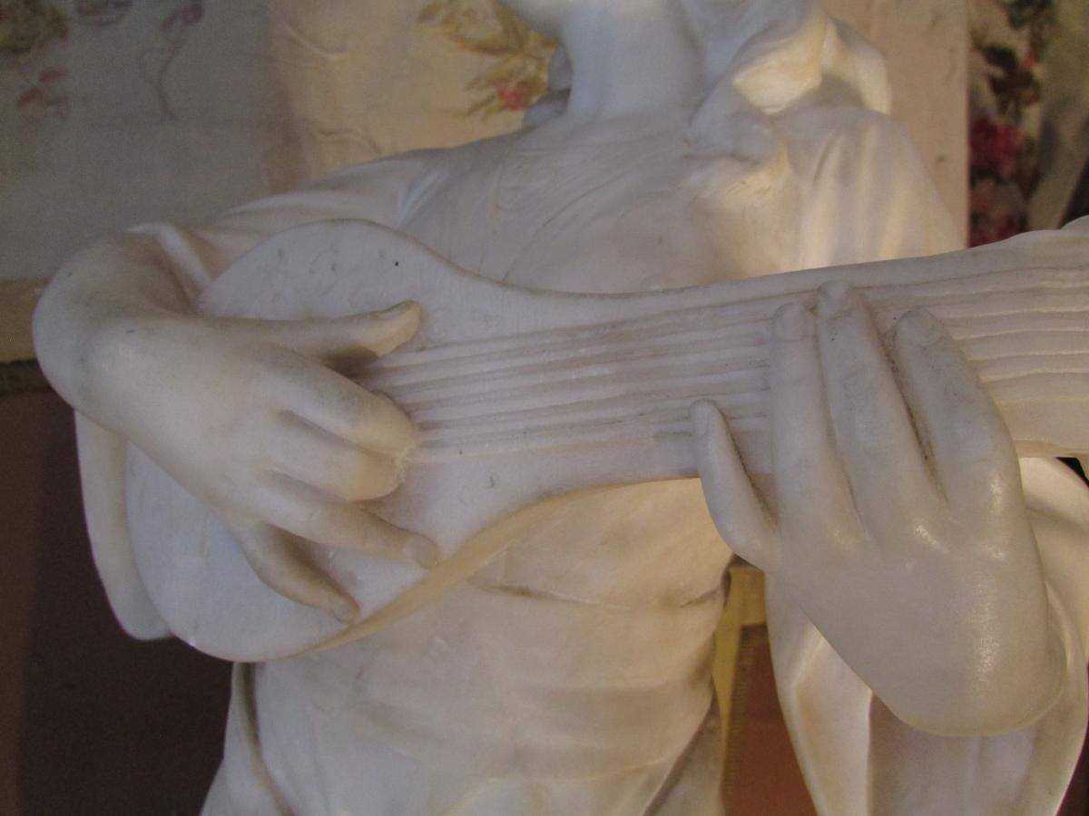 Old Statue Sculpture Marble Or Alabaster Nineteenth Musician Romantic-photo-3