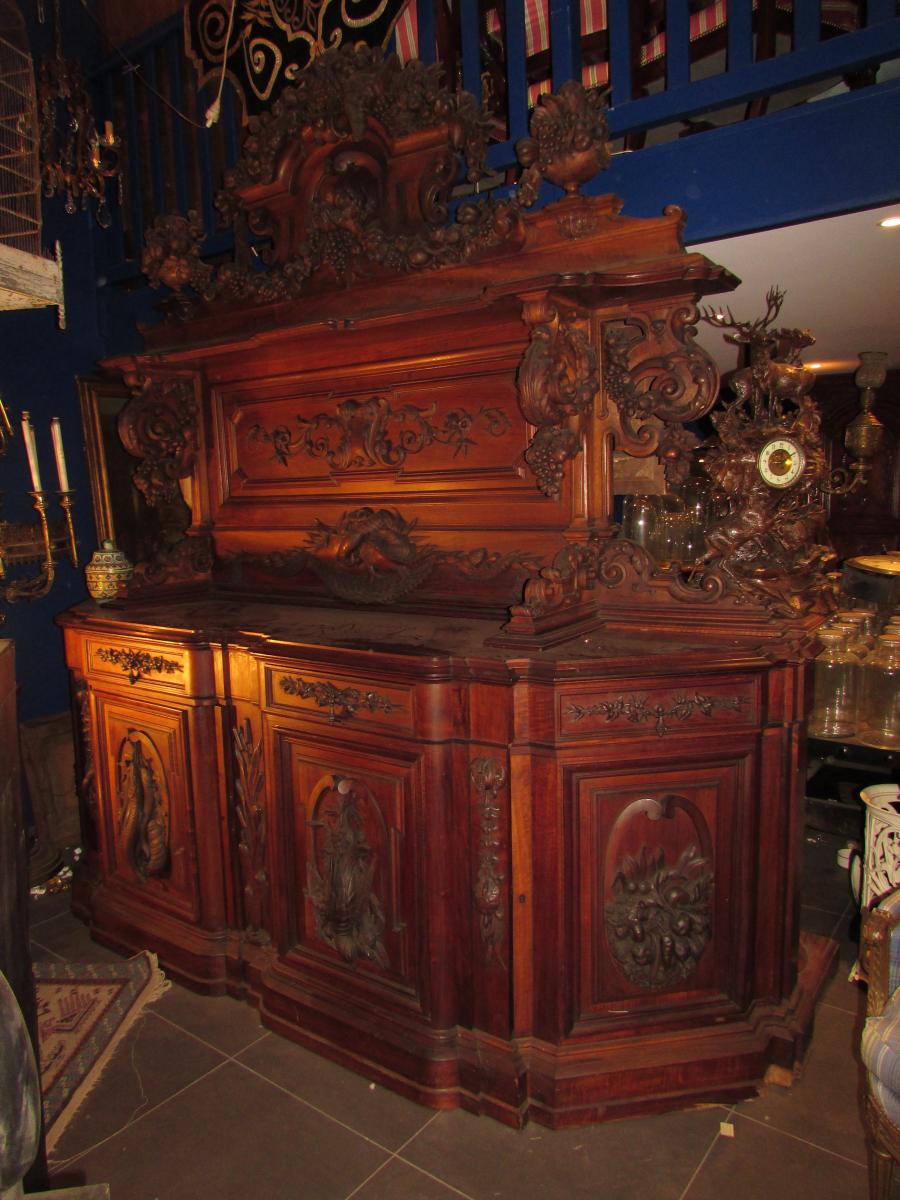 Enorme Buffet Desserte Renaissance De Chateau Renaissance Black Forest Noyer XIXe