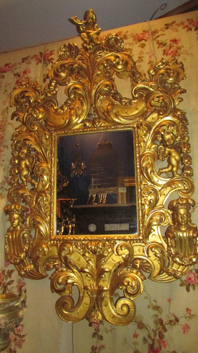 Monumental Mirror Glace Gilded Wood Nineteenth Renaissance Cherubs Putti Babies 225cm!