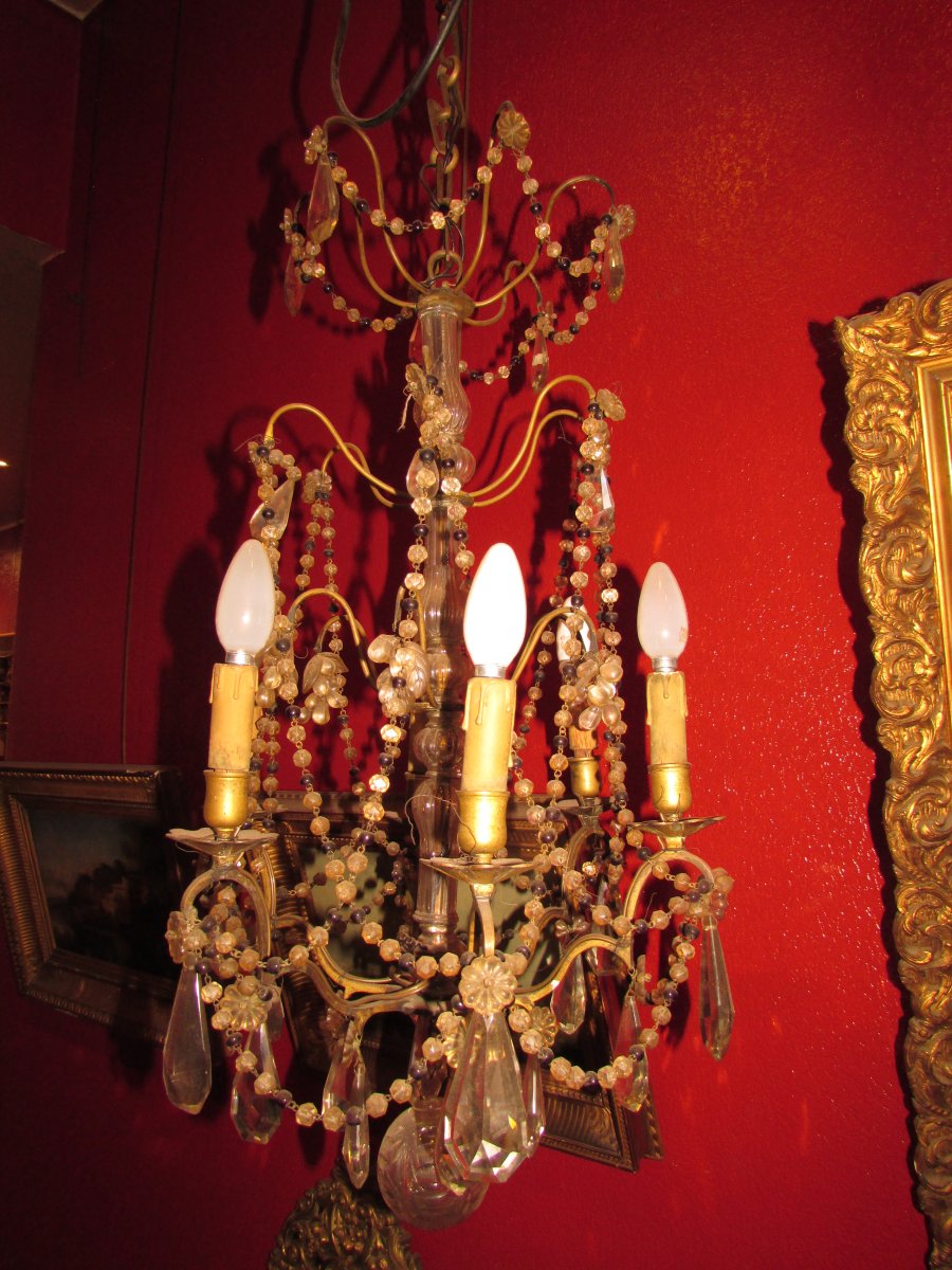 Old Chandelier With Pendants Epoque Nineteenth Louis XVI Style Marie Antoinette Beads Garlands