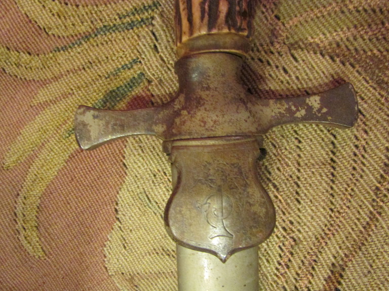 Ancienne Grande Dague Couteau De Chasse Epoque XIXeme Corne De Cerf-photo-3