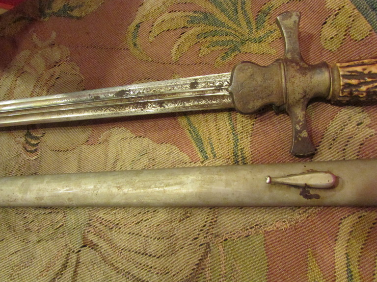 Ancienne Grande Dague Couteau De Chasse Epoque XIXeme Corne De Cerf-photo-3