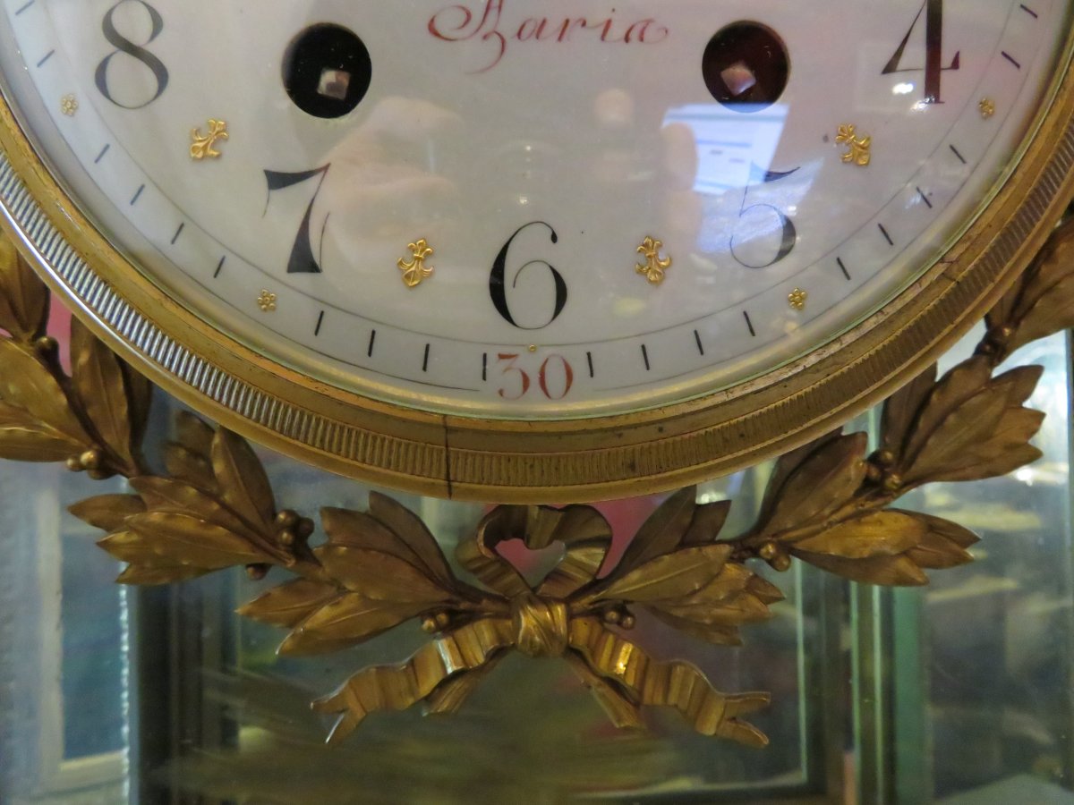 Cartel Clock XIX Gilt Bronze Marble Carrara Ferdinand Berthoud Style Lxvi Frieze From Cherubin-photo-2