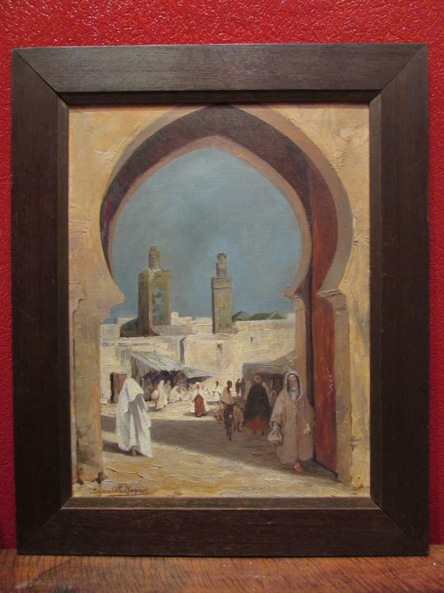 Ancien Tableau Huile Sur Toile Vers 1930 Orientaliste Porte Fes Maroc Suzanne Odoul Duquint 