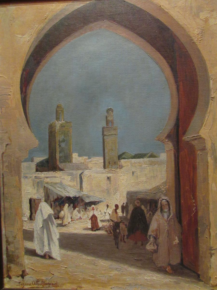 Ancien Tableau Huile Sur Toile Vers 1930 Orientaliste Porte Fes Maroc Suzanne Odoul Duquint -photo-2