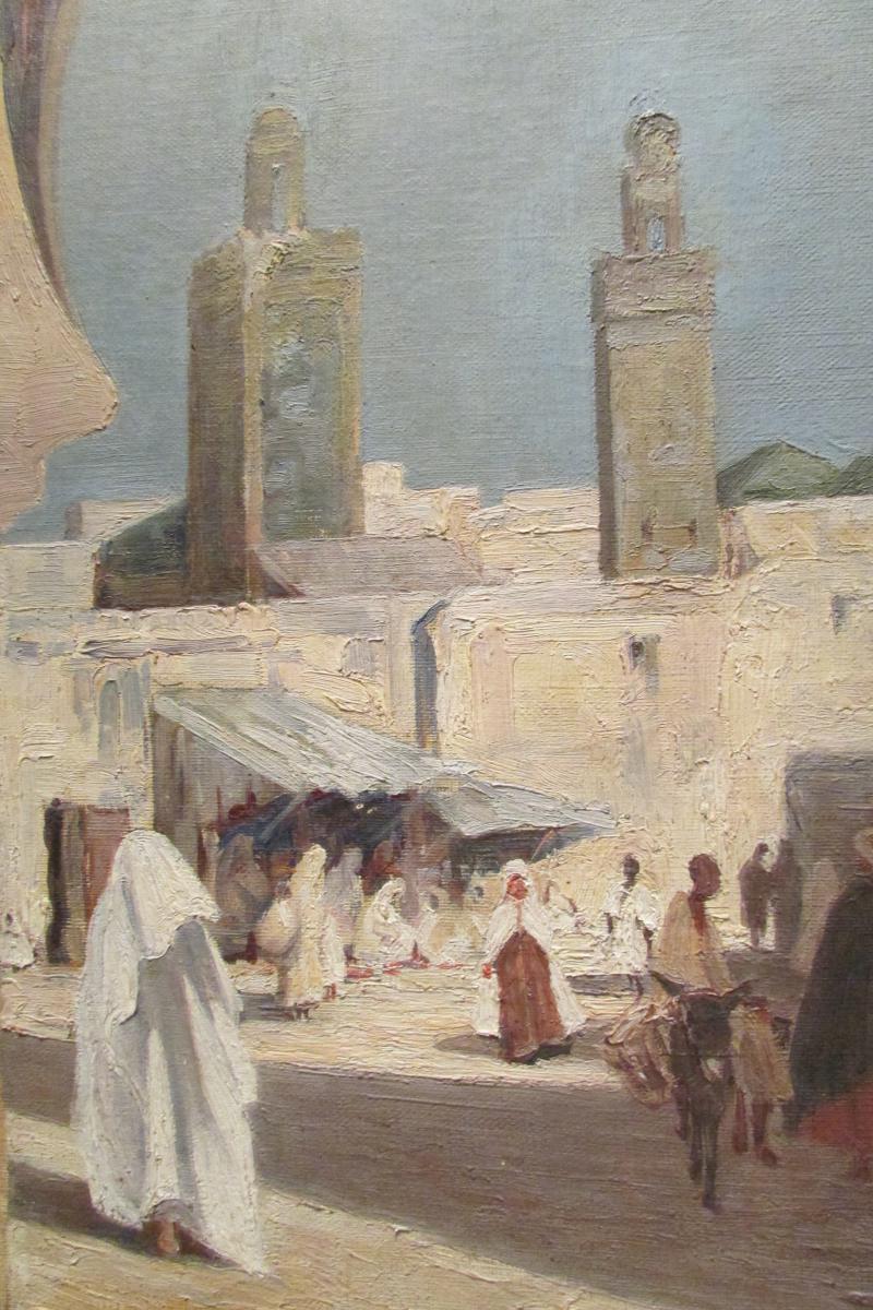 Ancien Tableau Huile Sur Toile Vers 1930 Orientaliste Porte Fes Maroc Suzanne Odoul Duquint -photo-3