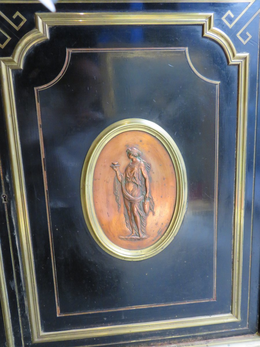 Ancien Buffet D Appui 2 Portes Napoleon III Noirci XIXe Medaillon Bronze Boulle-photo-4