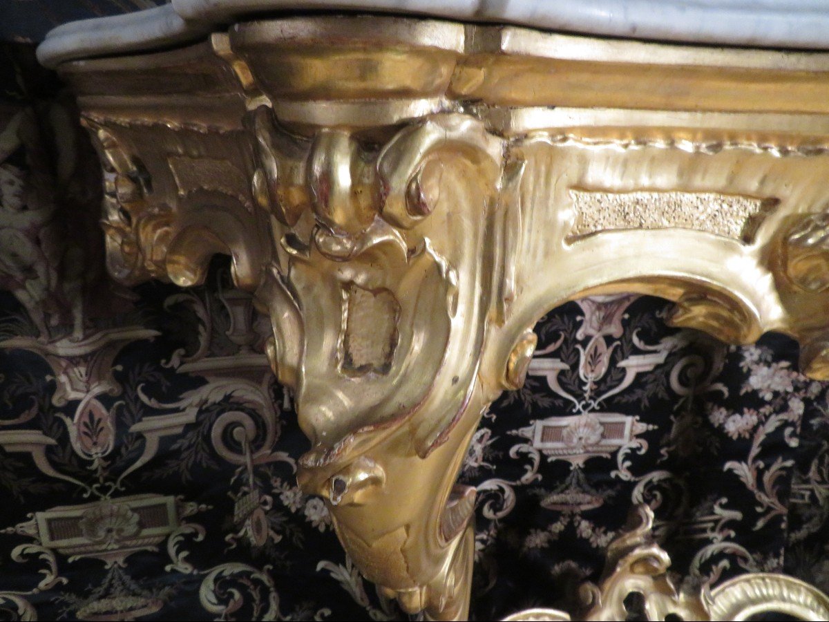 Old Console In Golden Wood Mid 19th Century Louis XV Rocaille Style-photo-2