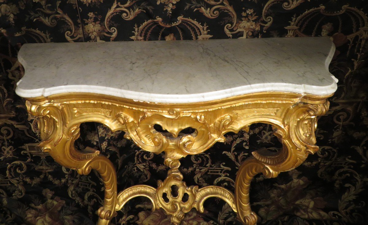 Old Console In Golden Wood Mid 19th Century Louis XV Rocaille Style-photo-3