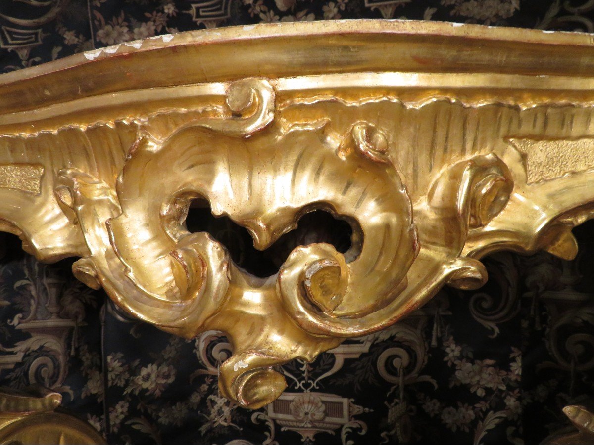 Old Console In Golden Wood Mid 19th Century Louis XV Rocaille Style-photo-4